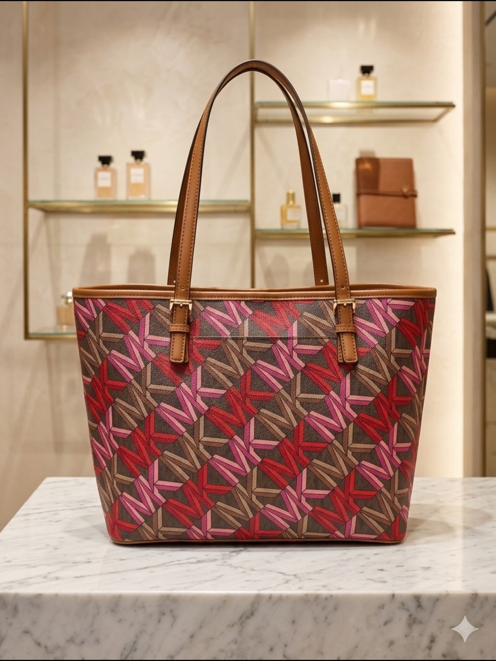 Michael Kors Jet Set Charm Medium Carryall Tote Bag Brown Pink Multi (NWT) - Picture 3 of 7